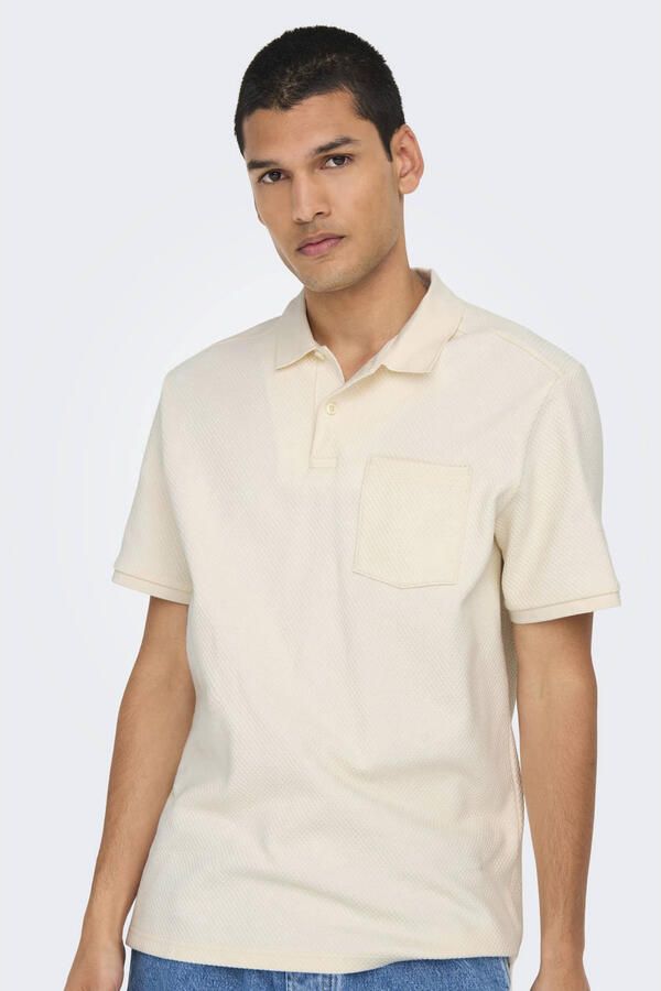 ONLY & SONS regular polo met ingebreid patroon ecru - Foto 1
