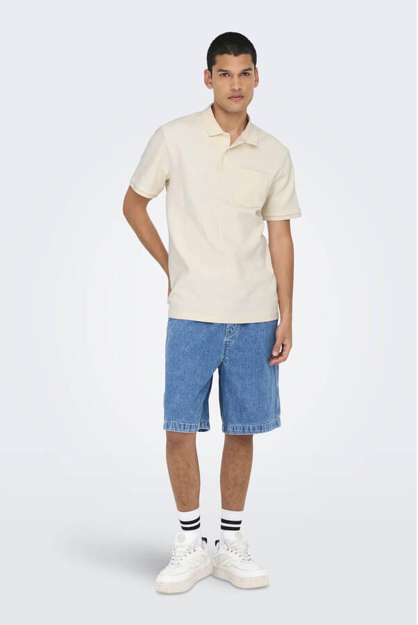 ONLY & SONS regular polo met ingebreid patroon ecru - Foto 2