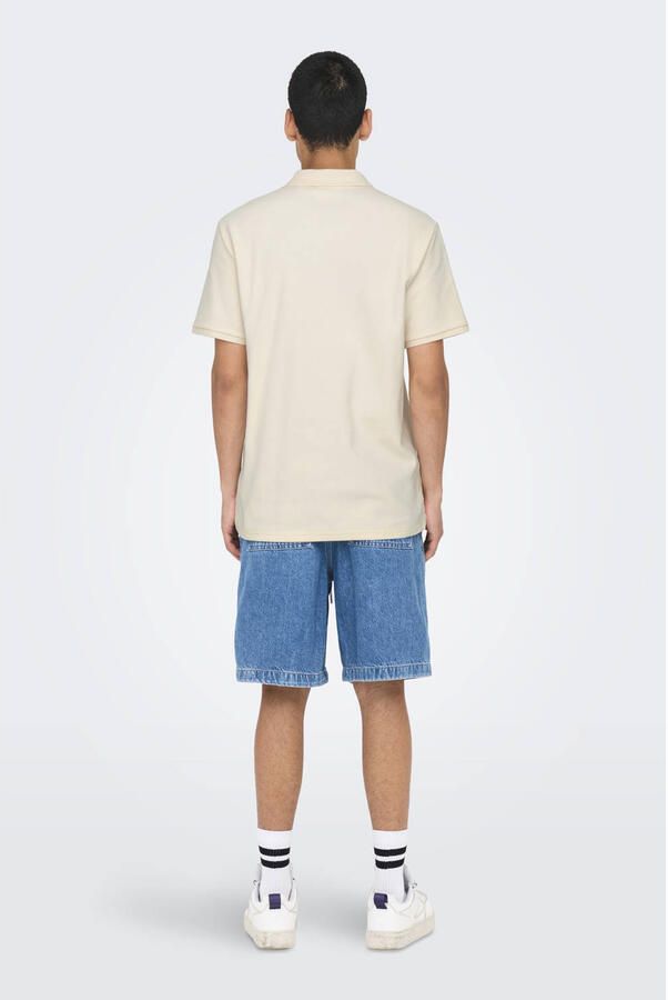 ONLY & SONS regular polo met ingebreid patroon ecru - Foto 3
