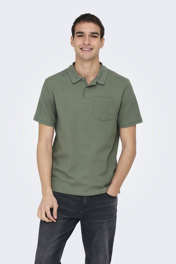 ONLY & SONS regular polo met ingebreid patroon olijfgroen