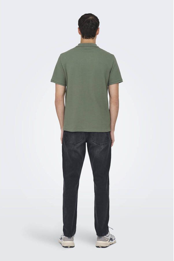 ONLY & SONS regular polo met ingebreid patroon olijfgroen - Foto 2