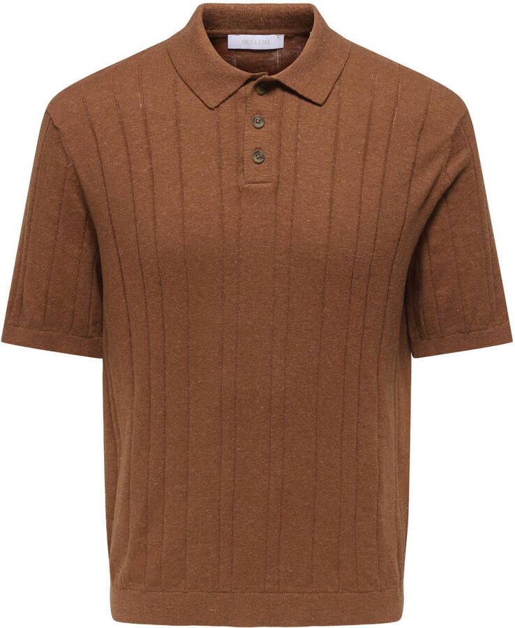 ONLY & SONS regular polo met linnen gebreid brique