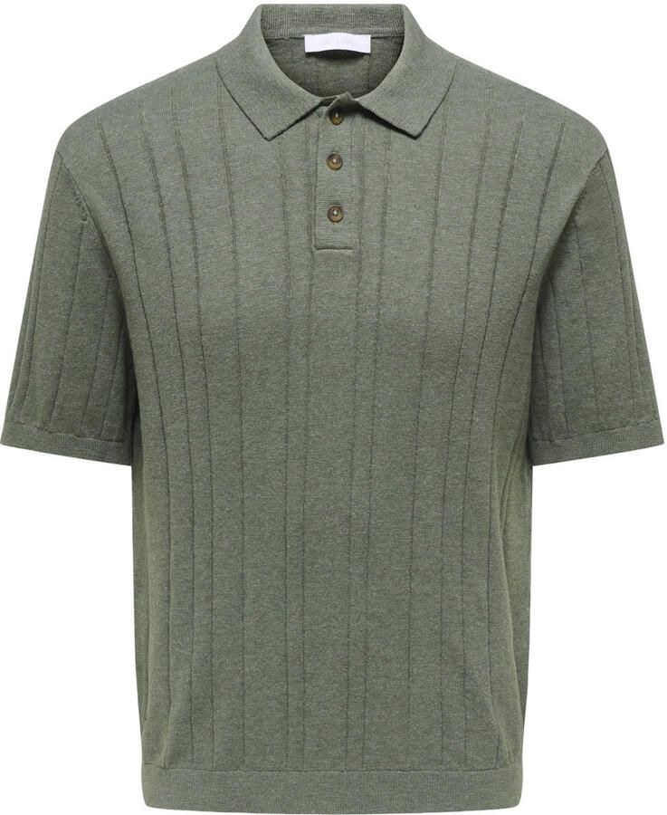 ONLY & SONS regular polo met linnen gebreid groen