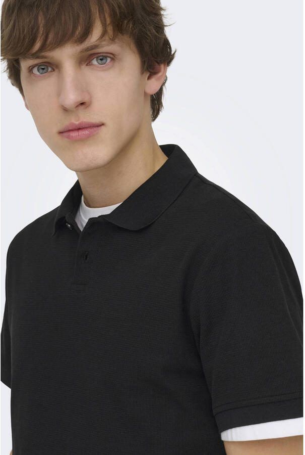ONLY & SONS regular polo zwart - Foto 3