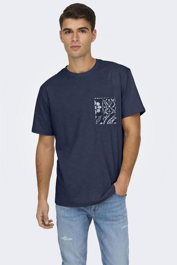 ONLY & SONS regular T-shirt donkerblauw