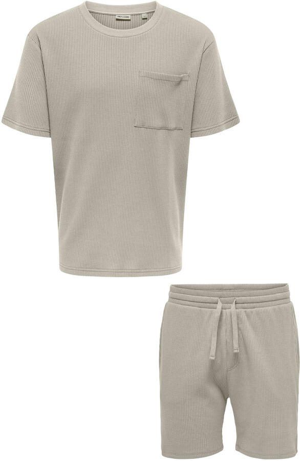 ONLY & SONS regular T-shirt en short met textuur beige