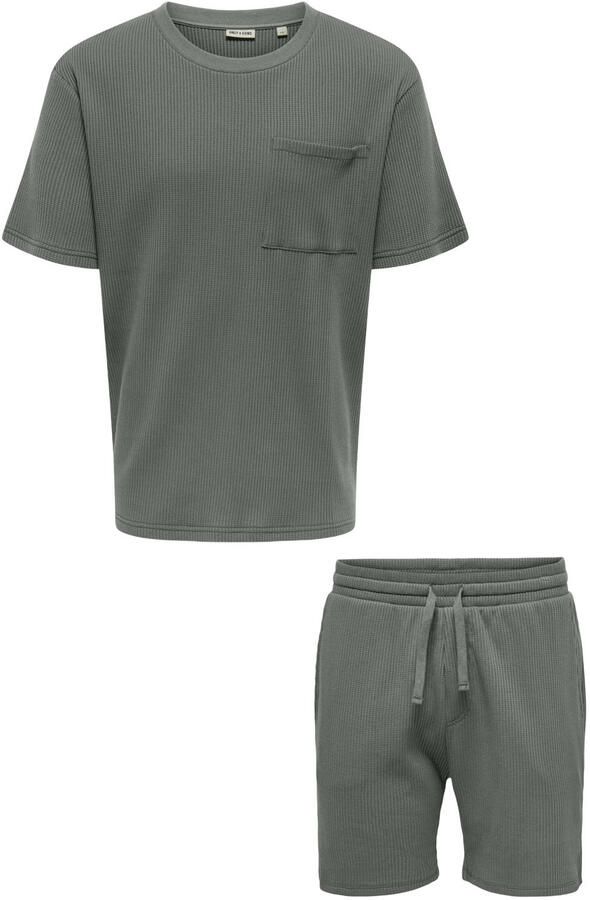 ONLY & SONS regular T-shirt en short met textuur donkergroen