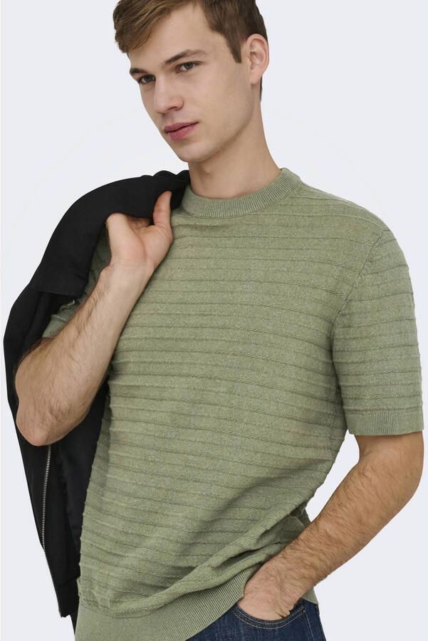 ONLY & SONS regular T-shirt gebreid groen