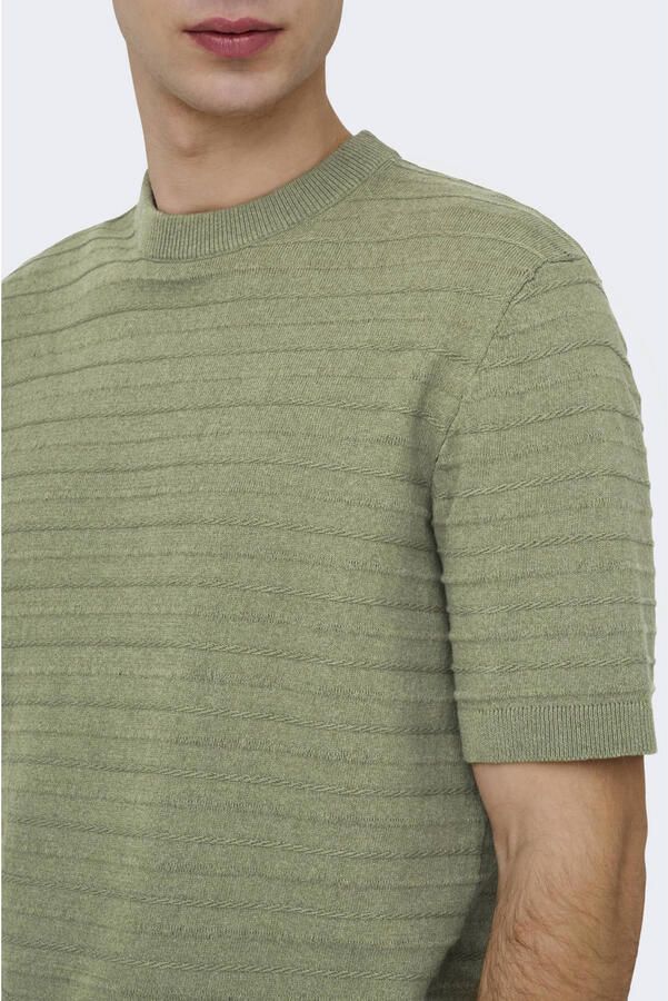 ONLY & SONS regular T-shirt gebreid groen - Foto 3