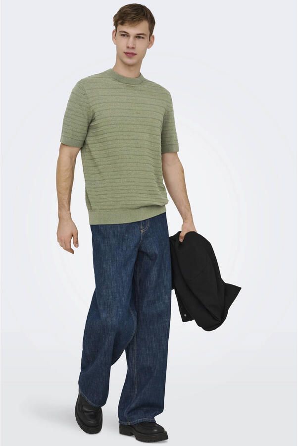 ONLY & SONS regular T-shirt gebreid groen - Foto 2