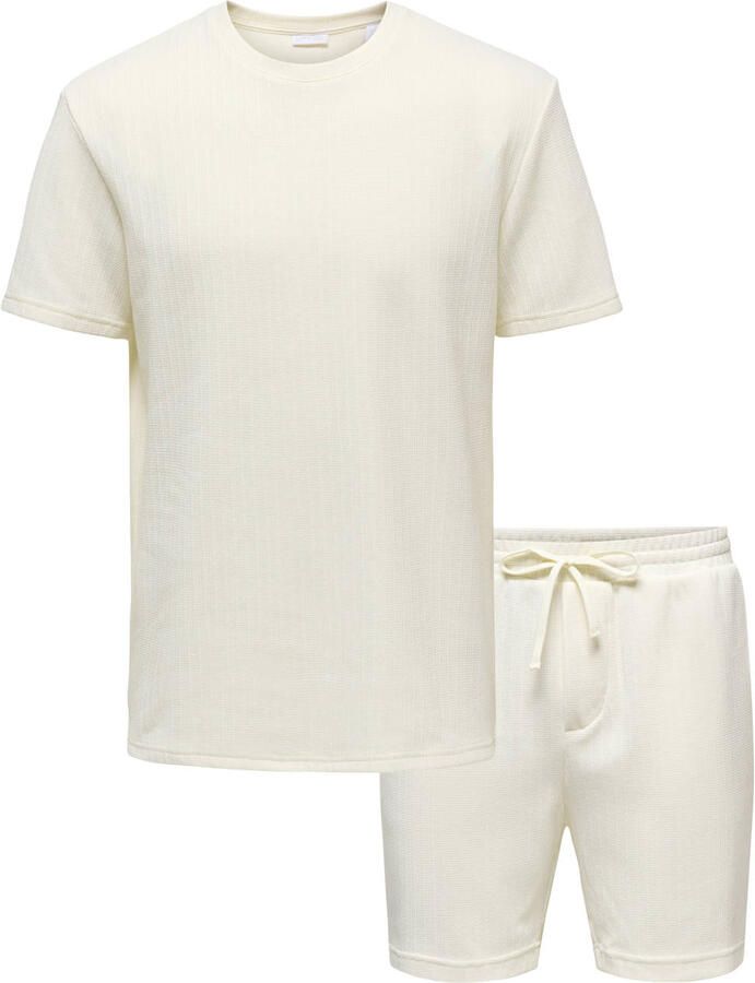 ONLY & SONS regular T-shirt gebreid met short ecru (set van 2)