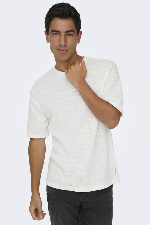 ONLY & SONS regular T-shirt gebreid wit - Foto 3