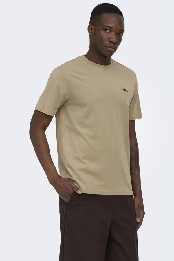 ONLY & SONS regular T-shirt lichtbruin