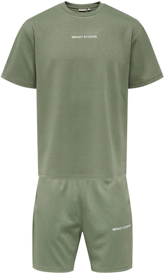 ONLY & SONS regular T-shirt met sweatshort groen (set van 2)