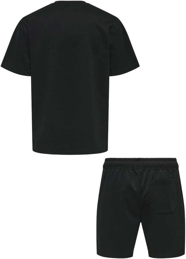 ONLY & SONS regular T-shirt met sweatshort zwart (set van 2)