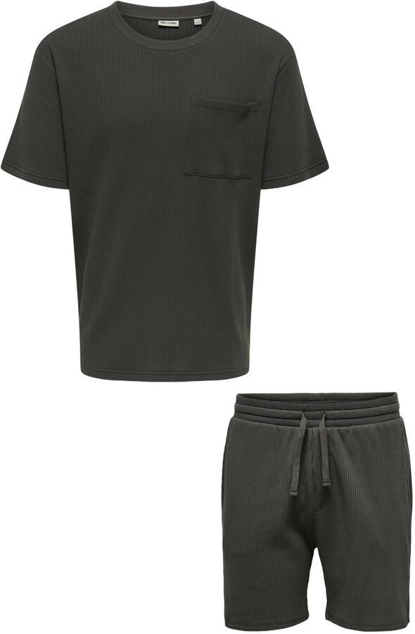 ONLY & SONS relaxed t-shirt en short met textuur donkergroen