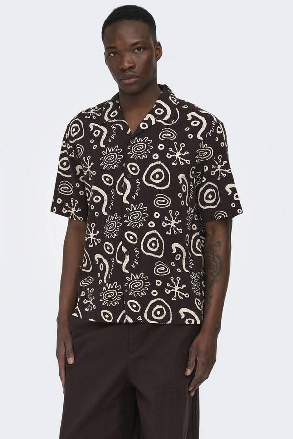 ONLY & SONS relaxed casual overhemd bruin
