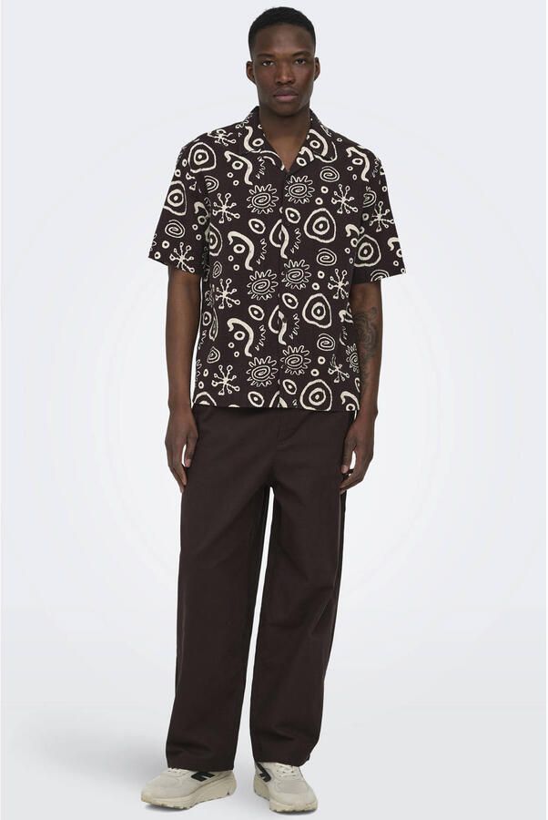 ONLY & SONS relaxed casual overhemd bruin - Foto 3