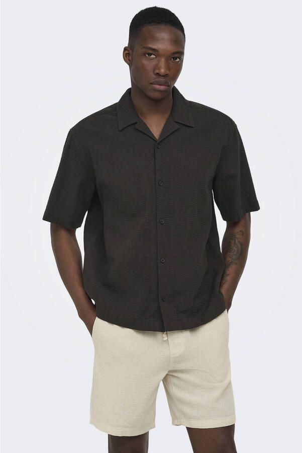 ONLY & SONS relaxed casual overhemd bruin