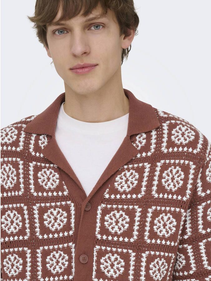 ONLY & SONS relaxed casual overhemd met ingebreid patroon brique - Foto 2