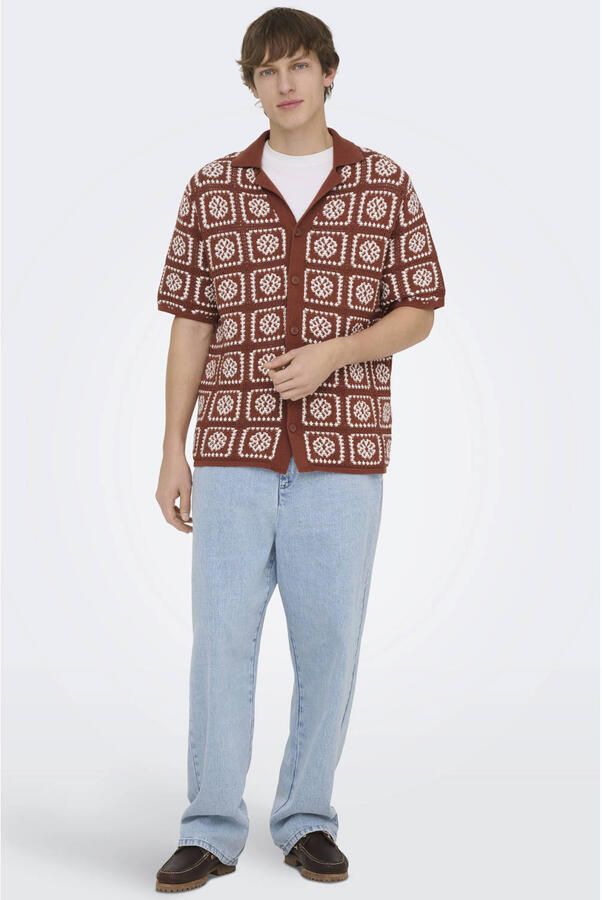 ONLY & SONS relaxed casual overhemd met ingebreid patroon brique - Foto 3