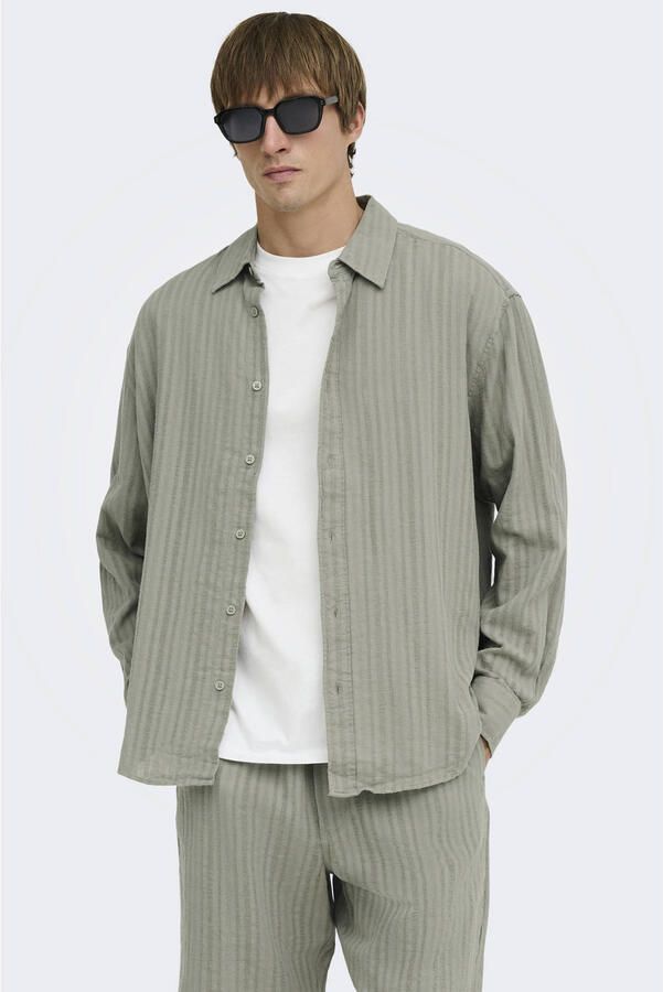 ONLY & SONS relaxed fit casual overhemd met linnen lichtgroen