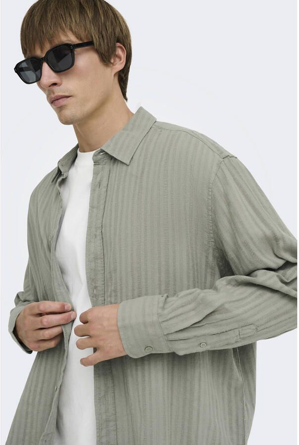 ONLY & SONS relaxed fit casual overhemd met linnen lichtgroen - Foto 3