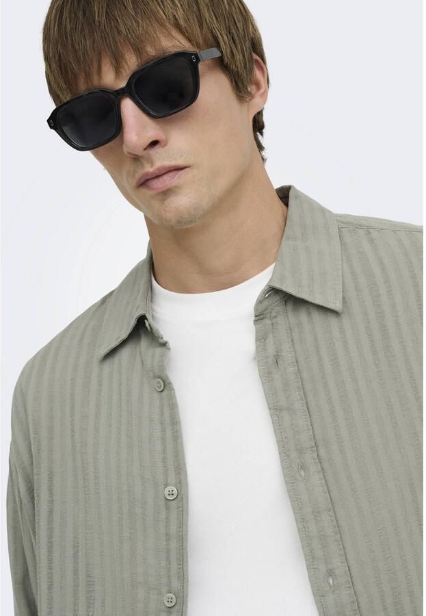 ONLY & SONS relaxed fit casual overhemd met linnen lichtgroen - Foto 2