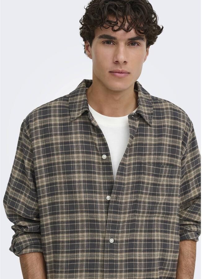 ONLY & SONS relaxed fit geruit overshirt grijs