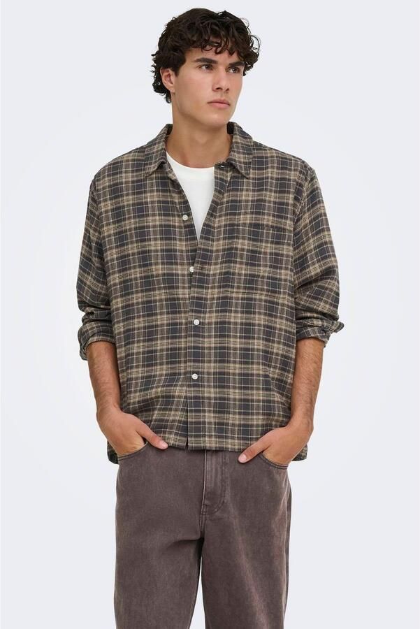 ONLY & SONS relaxed fit geruit overshirt grijs - Foto 3