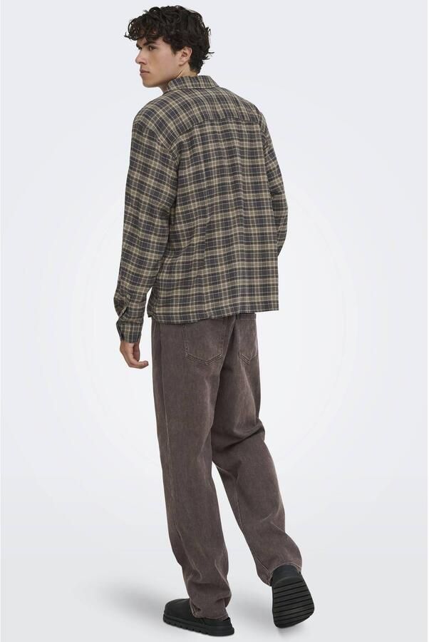 ONLY & SONS relaxed fit geruit overshirt grijs - Foto 2