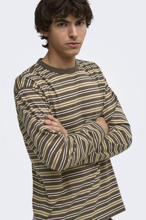 ONLY & SONS relaxed fit gestreepte longsleeve bruin