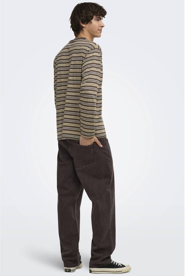 ONLY & SONS relaxed fit gestreepte longsleeve bruin - Foto 3