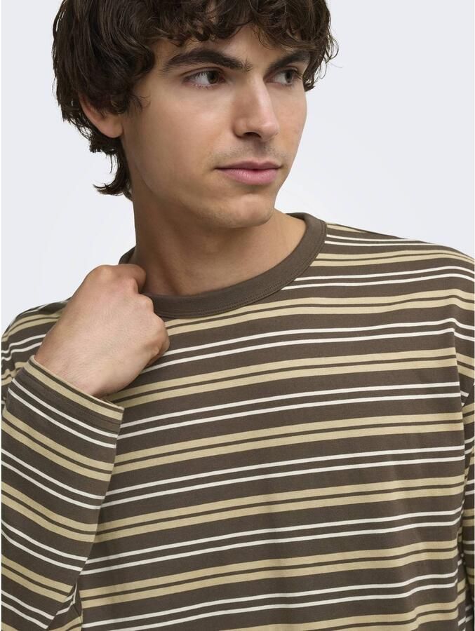 ONLY & SONS relaxed fit gestreepte longsleeve bruin - Foto 2