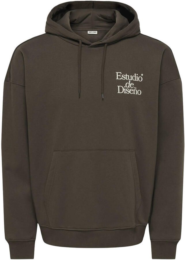 ONLY & SONS relaxed fit hoodie met backprint donkerbruin