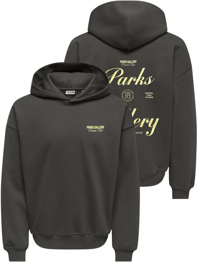 ONLY & SONS relaxed fit hoodie met backprint grijs
