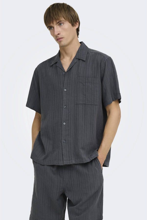 ONLY & SONS relaxed fit overhemd met linnen antraciet - Foto 2