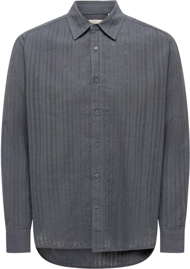 ONLY & SONS relaxed fit overhemd met linnen grijs