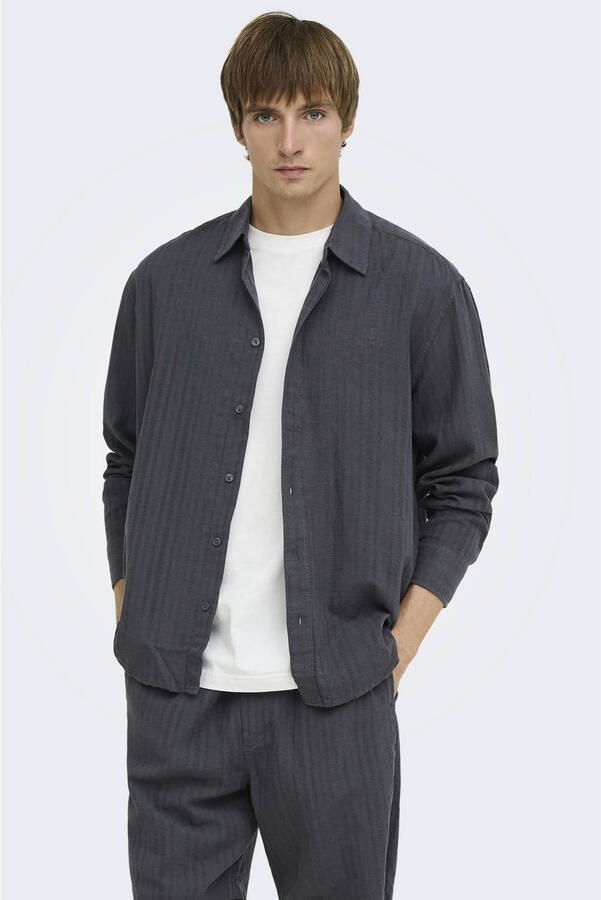 ONLY & SONS relaxed fit overhemd met linnen grijs