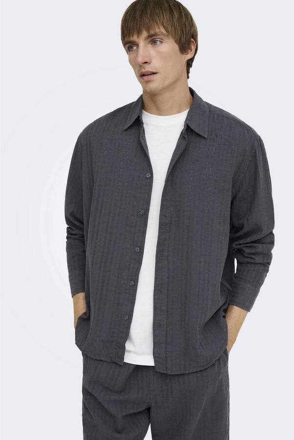 ONLY & SONS relaxed fit overhemd met linnen grijs - Foto 3