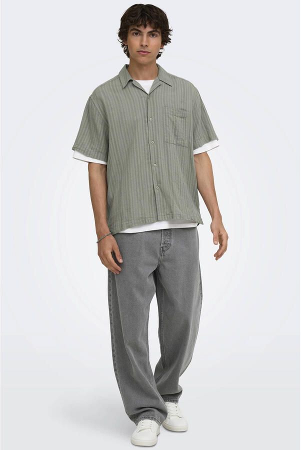 ONLY & SONS relaxed fit overhemd met linnen groen - Foto 4