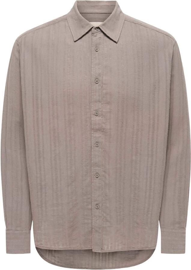 ONLY & SONS relaxed fit overhemd met linnen taupe