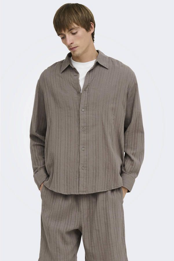 ONLY & SONS relaxed fit overhemd met linnen taupe