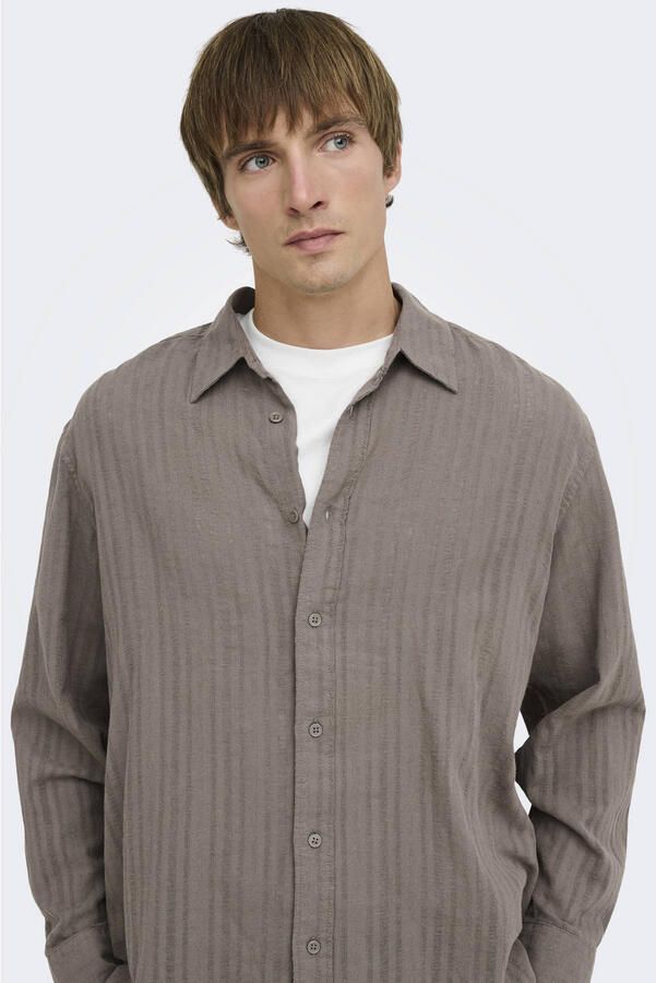 ONLY & SONS relaxed fit overhemd met linnen taupe - Foto 3