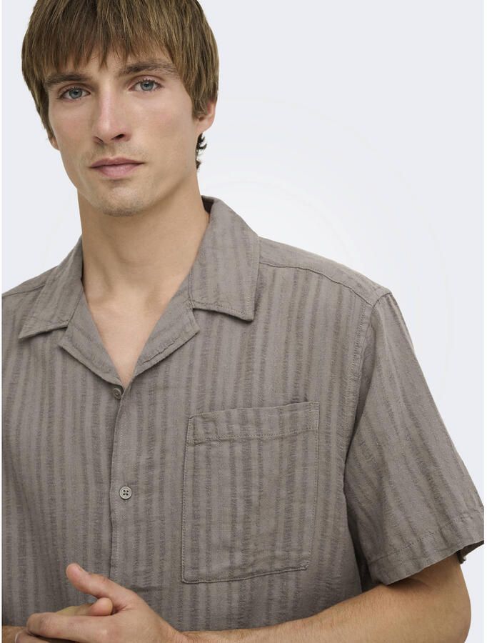 ONLY & SONS relaxed fit overhemd met linnen taupe