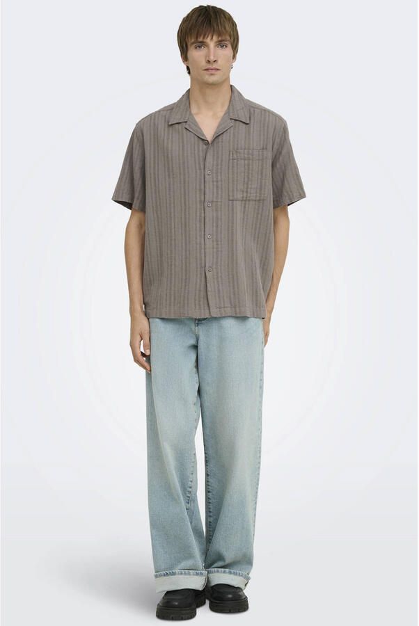 ONLY & SONS relaxed fit overhemd met linnen taupe - Foto 2