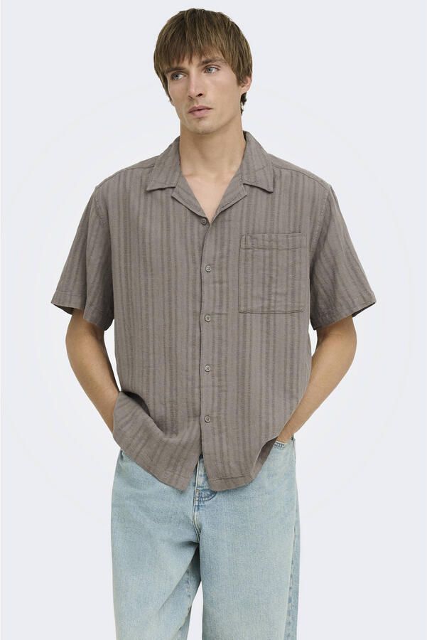 ONLY & SONS relaxed fit overhemd met linnen taupe - Foto 3