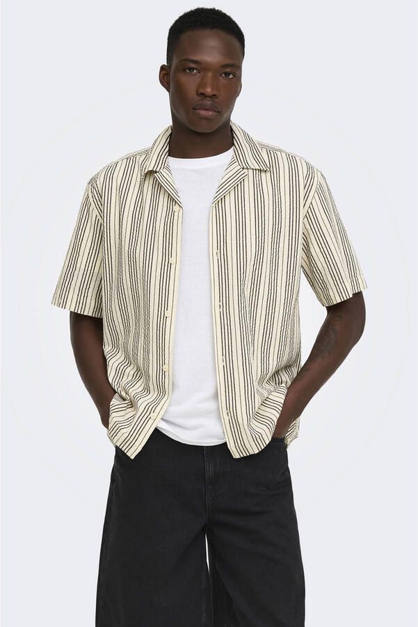 ONLY & SONS relaxed gestreept casual overhemd beige