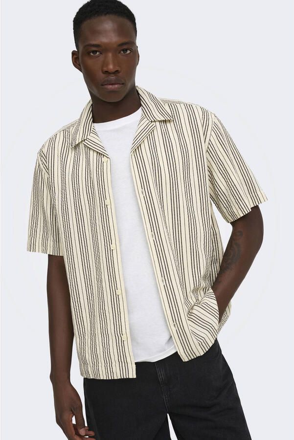 ONLY & SONS relaxed gestreept casual overhemd beige - Foto 2