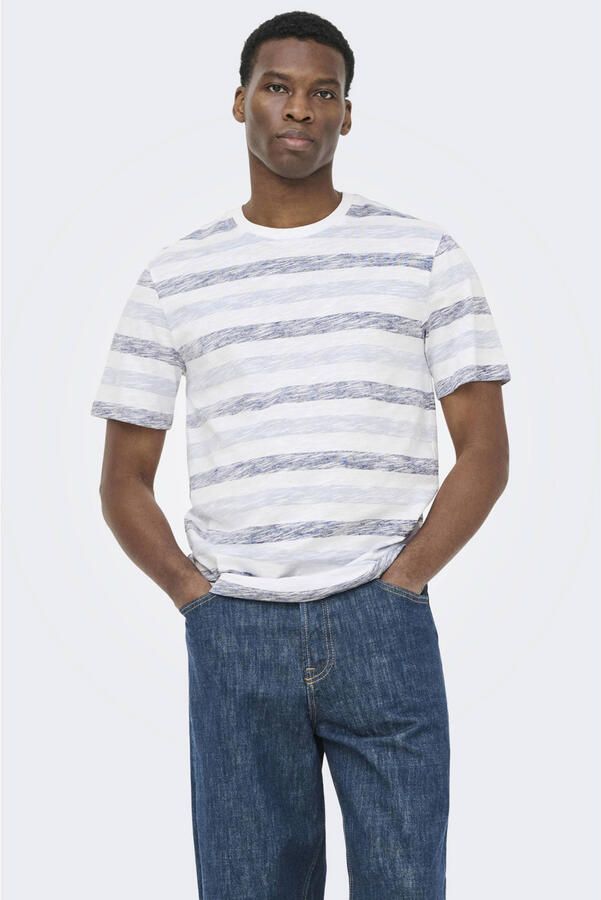 ONLY & SONS relaxed gestreept T-shirt blauw